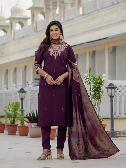 Lila Vol 25 Roman Silk Eggplant Color Kurti Pant Dupatta Diwali Festival 2025