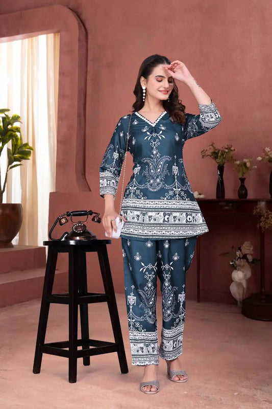 AEA25 597 Magic Slub Digital Printed Co Ord Set Collection