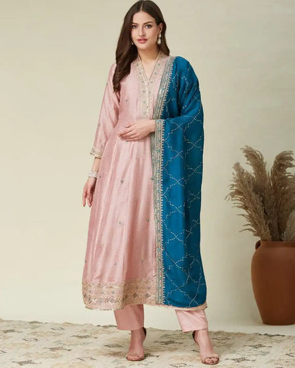 Beauty J 1007 Vichhitra Silk Anarkali Baby Pink Readymade Dress