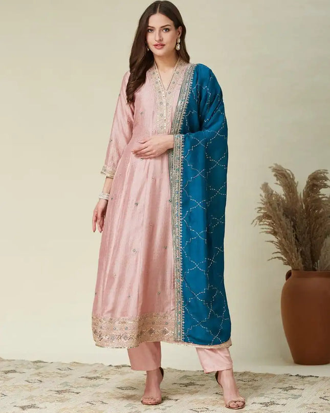 Beauty J 1007 Vichhitra Silk Anarkali Baby Pink Readymade Dress