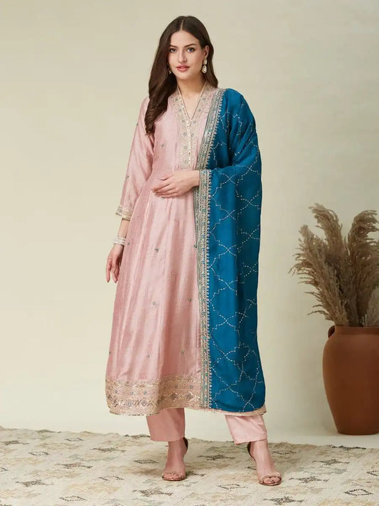 Beauty J 1007 Vichhitra Silk Anarkali Baby Pink Readymade Dress