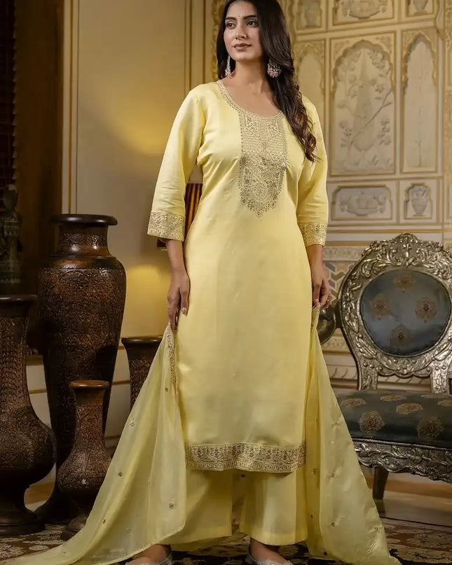 LFK Ridiya Cotton Kurti Pant Dupatta With Embroidery Work