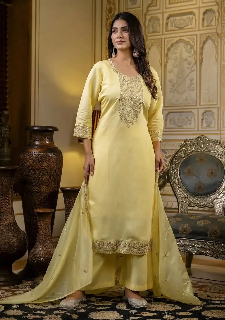 LFK Ridiya Cotton Kurti Pant Dupatta With Embroidery Work
