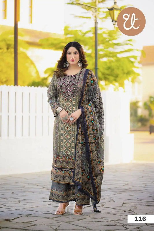 Threadthrill Soft Chinon 3 pcs Digital Printed Kurti