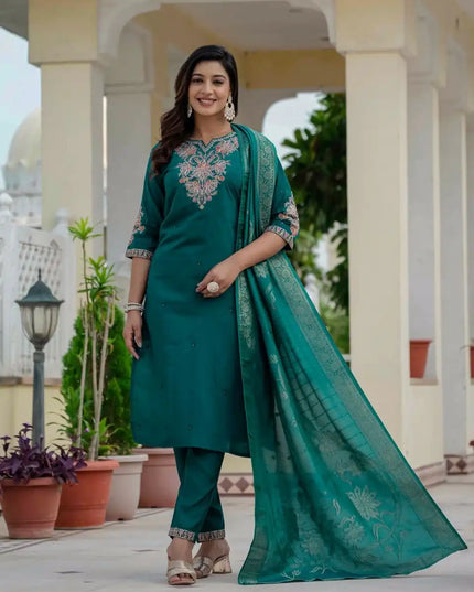 Lila Vol 21 Roman Silk Forestgreen Color Kurti Pant Dupatta Diwali Collection
