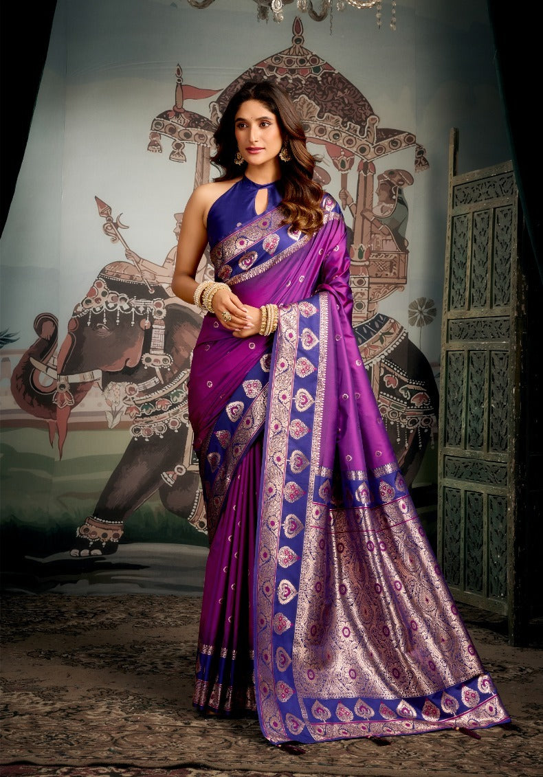 Gobuni Shravya Silk Soft Fuchia Color Saree Party Wear