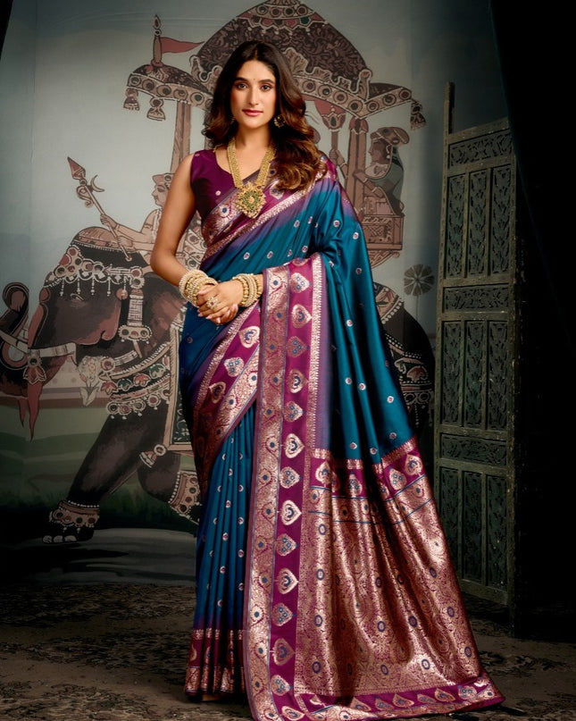 Gobuni Shravya Silk Soft Silk Blue Color Saree Party Wear