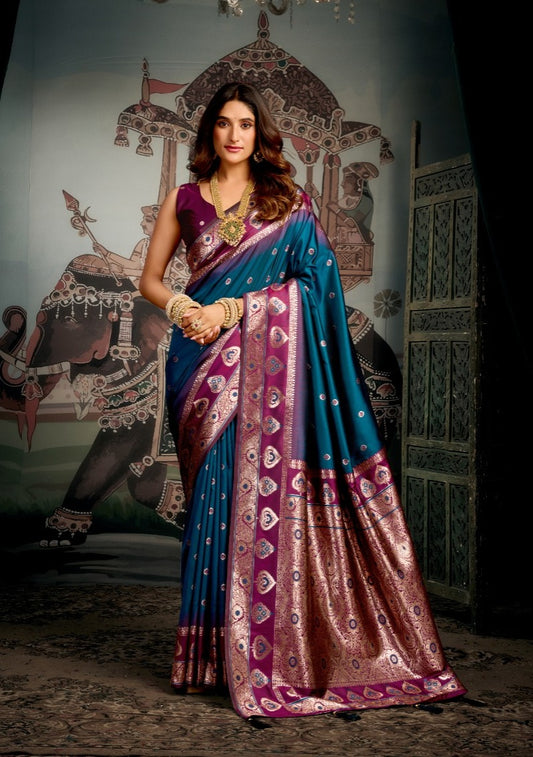 Gobuni Shravya Silk Soft Silk Blue Color Saree Party Wear