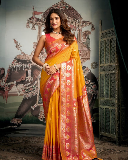 Gobuni Shravya Silk Soft Yellow Color Saree Party Wear