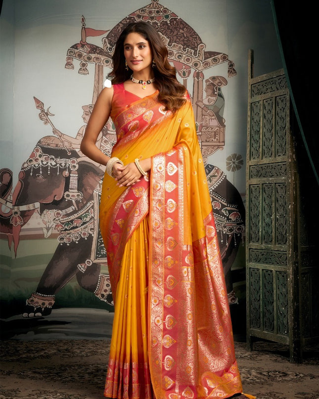 Gobuni Shravya Silk Soft Yellow Color Saree Party Wear