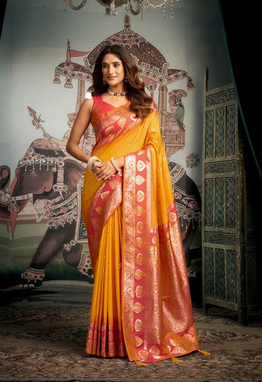Gobuni Shravya Silk Soft Yellow Color Saree Party Wear