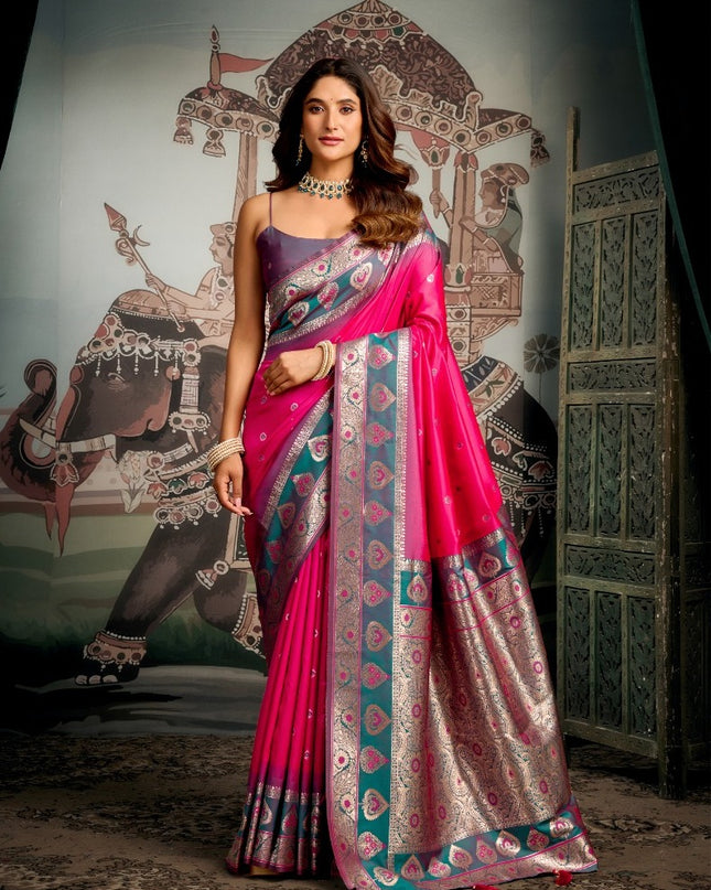 Gobuni Shravya Silk Soft Silk Ruby Color Saree Party Wear Collection