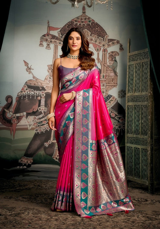 Gobuni Shravya Silk Soft Silk Ruby Color Saree Party Wear Collection
