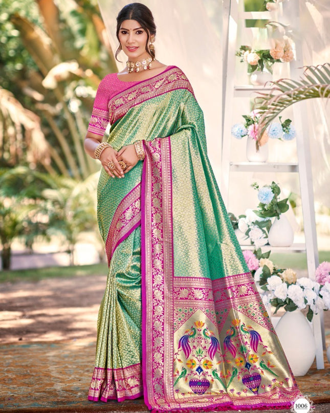 Bunawat Devyani Kanjivaram Silk Teal Color With Weaing wear Saree