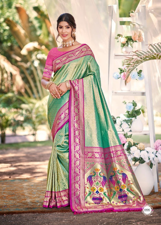 Bunawat Devyani Kanjivaram Silk Teal Color With Weaing wear Saree