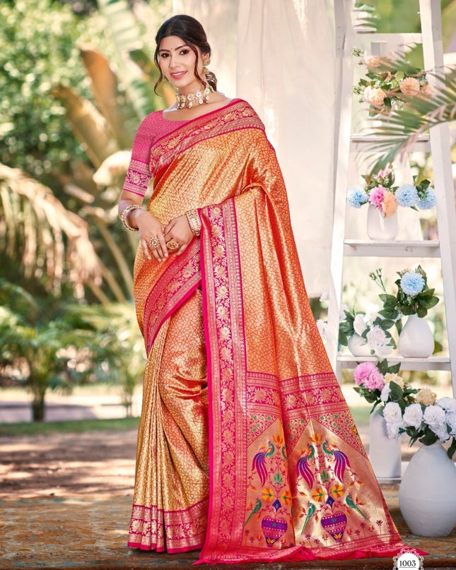 Bunawat Devyani Kanjivaram Silk Orange Color With Weaing wear Saree