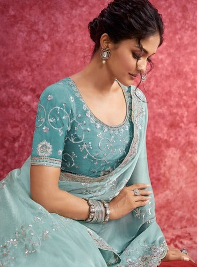 Sulakshmi Ambika Galaxy Skybue Color 4203 Carnival Wear Saree