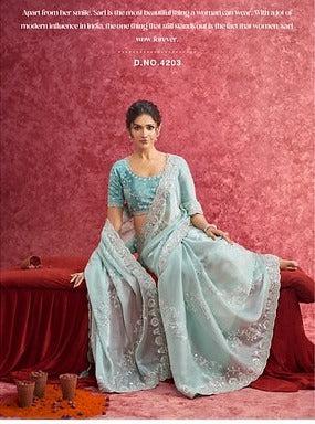 Sulakshmi Ambika Galaxy Skybue Color 4203 Carnival Wear Saree