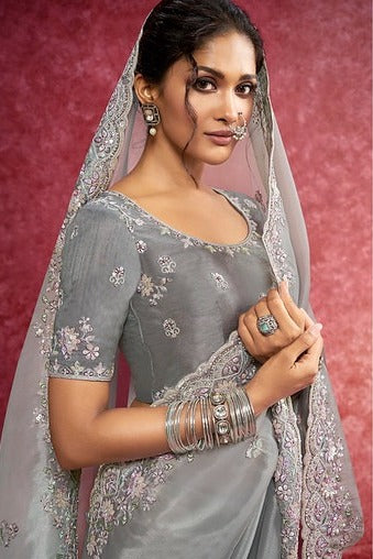 Sulakshmi Ambika Siya silk Grey Color 4205 Carnival Wear Saree