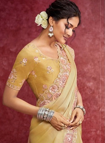 Sulakshmi Ambika Galaxy Lemon Yellow Color 4207 Carnival Wear Saree