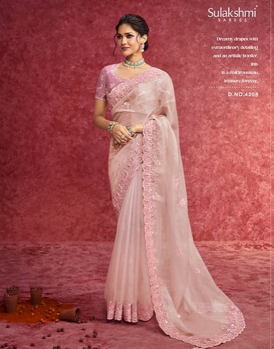 Sulakshmi Ambika pure Weave Baby Pink Color 4208 Carnival Wear Saree