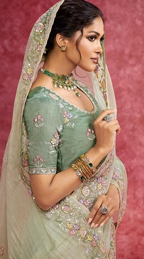 Sulakshmi Ambika Pure Weave Pista Color 4209 Carnival Wear Saree