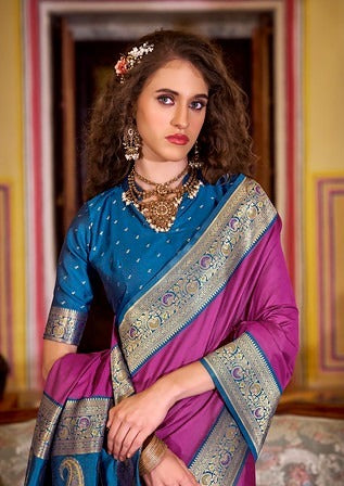 Rajpath Legender Contrast Border Purple Color 3012 Party Wear Saree