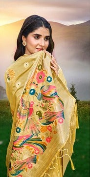 Bunawat Kalista Heavy Assam Silk 1003 Yellow green Color Festival Wear Saree