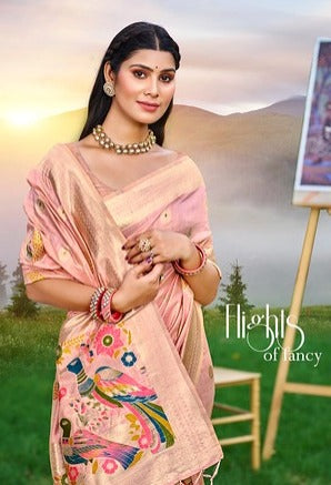 Bunawat Kalista Heavy Assam Silk 1002 Pink Color Festival Wear Saree