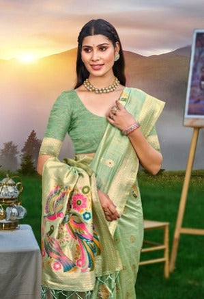 Bunawat Kalista Heavy Assam Silk 1004 Green Color Festival Wear Saree