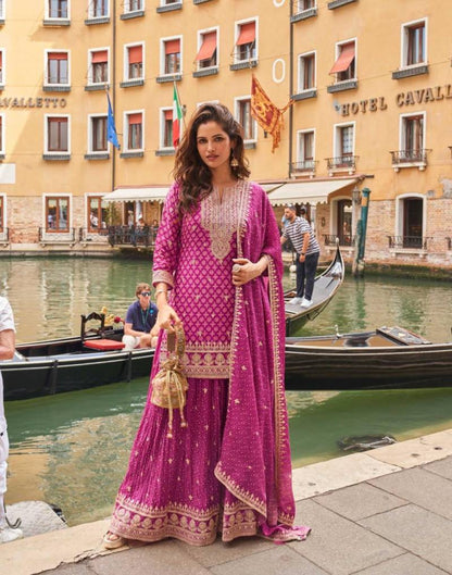 Sayuri Meena Chinon Silk Pink Color Salwar Suits Collection