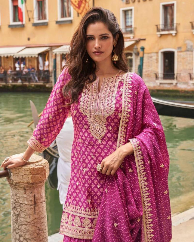 Sayuri Meena Chinon Silk Pink Color Salwar Suits Collection