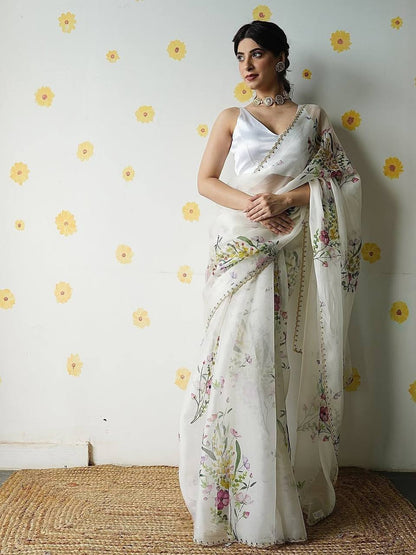 SS257 Soft Tabby Silk Saree Flower Print Katdana Hand Khatli Work