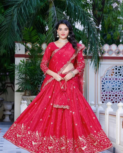 Aawiya 1023 Pink Gold Crush Zari Weaving Work Lehenga Choli
