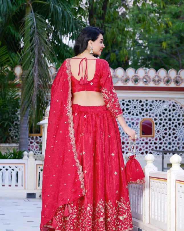 Aawiya 1023 Pink Gold Crush Zari Weaving Work Lehenga Choli