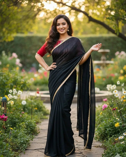 Aawiya 11 Black Star Georgette Mirror Lace Sarees