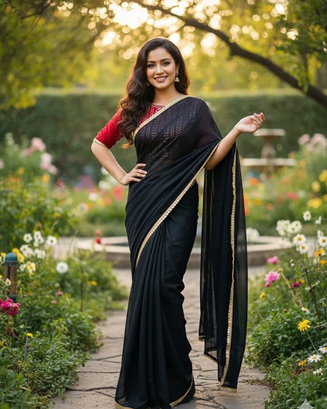 Aawiya 11 Black Star Georgette Mirror Lace Sarees