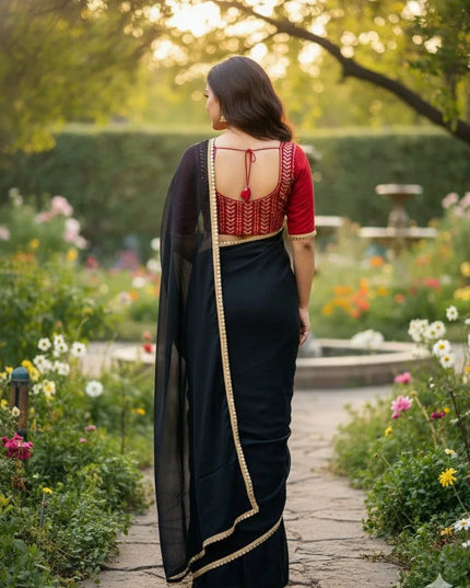 Aawiya 11 Black Star Georgette Mirror Lace Sarees