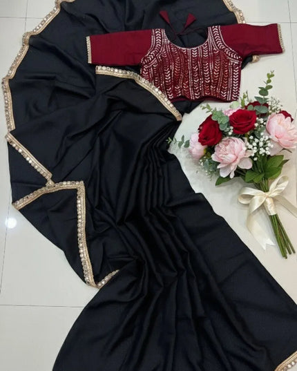 Aawiya 11 Black Star Georgette Mirror Lace Sarees