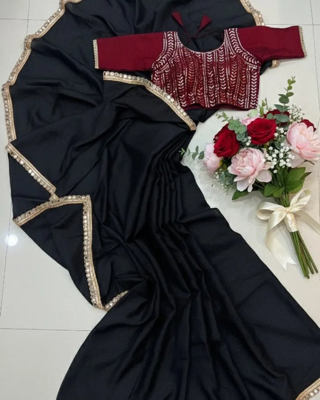 Aawiya 11 Black Star Georgette Mirror Lace Sarees