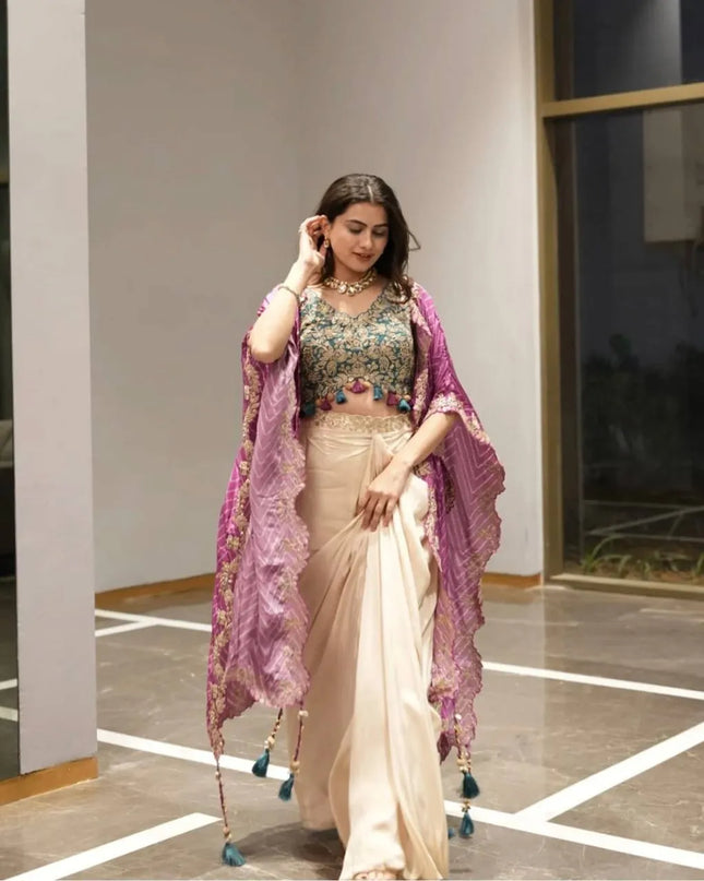 BDB 48 Crepe Pink Color Silk Sequins Embroidery Indo Western Wear