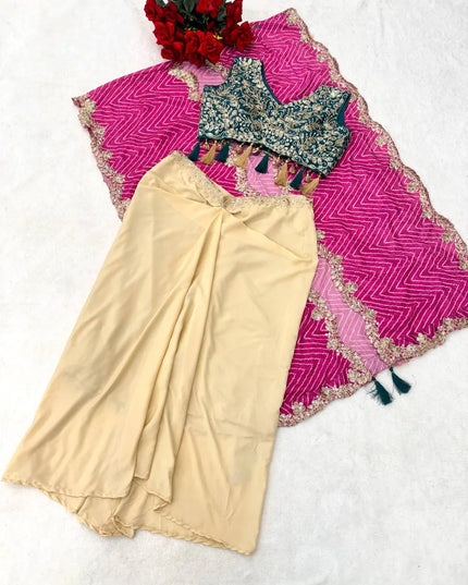 BDB 48 Crepe Pink Color Silk Sequins Embroidery Indo Western Wear