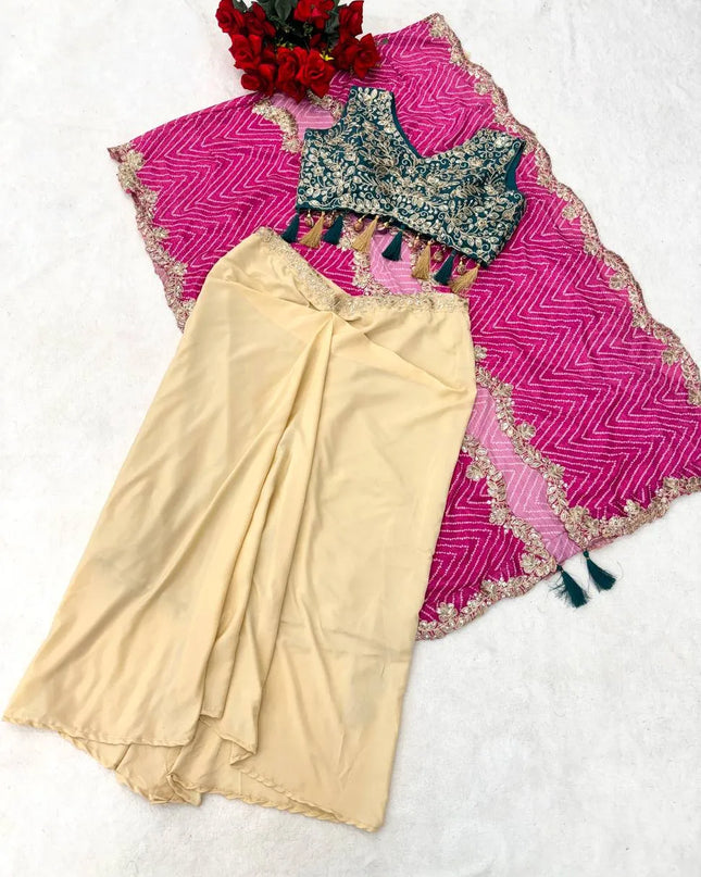 BDB 48 Crepe Pink Color Silk Sequins Embroidery Indo Western Wear