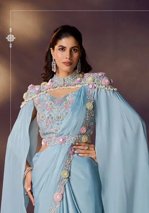 Celeste 25907 Two Tone Satin Silk Party Wear Ready To Wear Saree