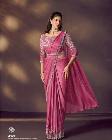 Celeste 25909 Pink Two Tone Satin Silk Ready To Wear Saree