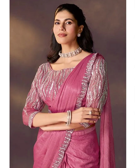 Celeste 25909 Pink Two Tone Satin Silk Ready To Wear Saree