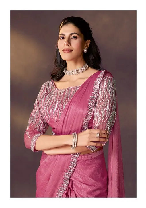 Celeste 25909 Pink Two Tone Satin Silk Ready To Wear Saree