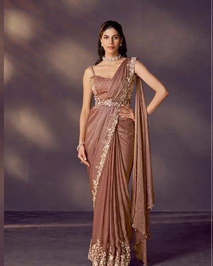 Celeste 25910 Brown Two Tone Satin Silk Ready To Wear Saree