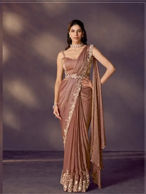 Celeste 25910 Brown Two Tone Satin Silk Ready To Wear Saree