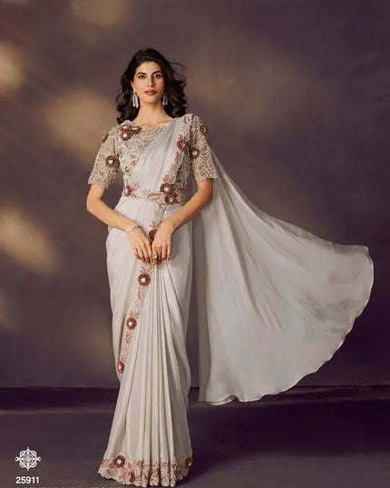 Celeste 25911 Silver Two Tone Satin Silk Ready To Wear Saree
